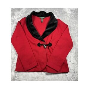 Lauren Ralph Lauren Cardigan Sweater Womens Petite Large Red Black Toggle Cotton